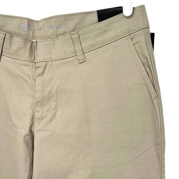 NWT Dickies Women Boot Cut Slim Fit Mid Rise Flat Front Beige Twill Pants Sz 12 - Picture 4 of 11